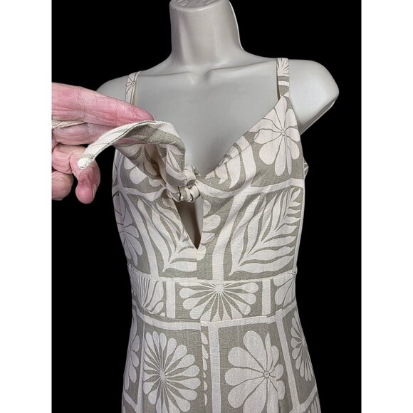 Petal & Pup Linen Blnd Wide Leg Jumpsuit Women Sz 2 Tie Front Floral Adjust Strp - Picture 5 of 12